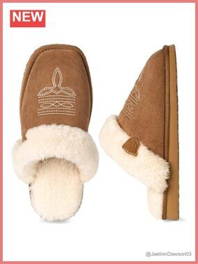 Fuzzy Western Slippers Square Toe Faux Fur Plush Cozy Indoor Outdoor